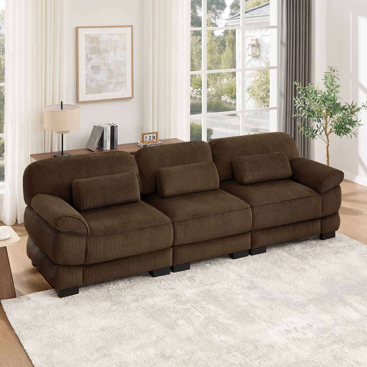 104'' Modular Sectional Couches, Cloud L Shaped Sofa for Living Room, Brown