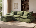 110" Cloud Sectional Couches for Living Room, Convertible L-Shape Couch with Ottoman, 3 Seater Modular Sectional Sofa, Boat-Shaped Fluffy Chenille Couch with Comfy Deep Seats, Black