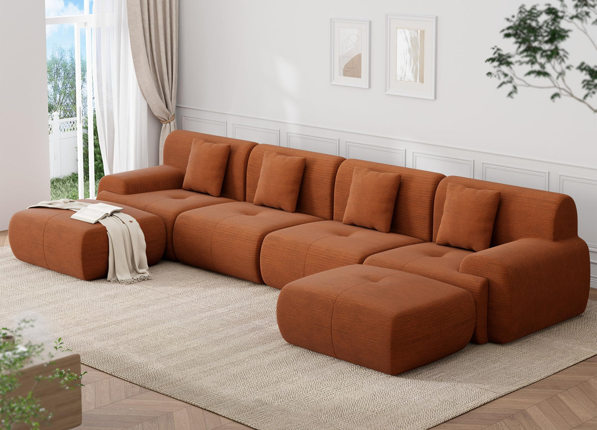 U Shaped Sectional Couch, Modular Cloud Couch Sofa, Boneless Sectional Sofa with Corduroy Fabric, Large Couches for Living Room,Green