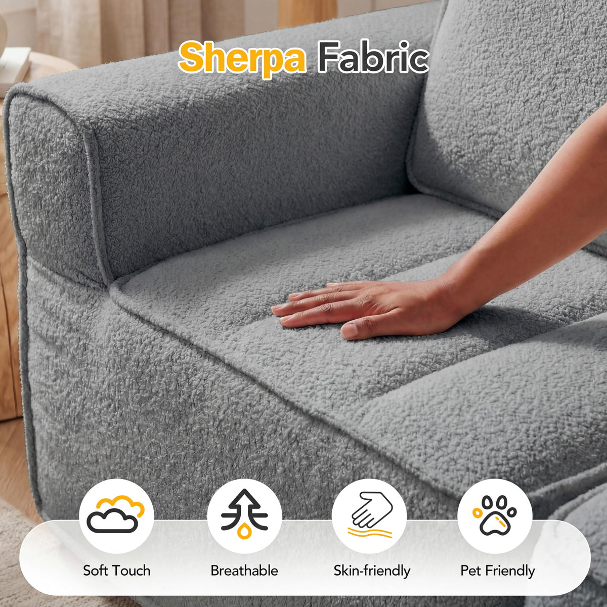 Vipbear 145" U Shaped Modular Sectional Sofa with Ottoman, Boneless Comfy Couch with Layered Cushion, Upholstered Couch in a Box, Flexible Module Combination for Living Room, No Assembly, Grey