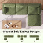 Vipbear 120" Modular Sectional L Shaped Sofa Couches for Living Room,3 Seat with 1 Movable Ottoman,Comfy Corduroy Sofa with USB Port,Side Pocket,Pillow,Green