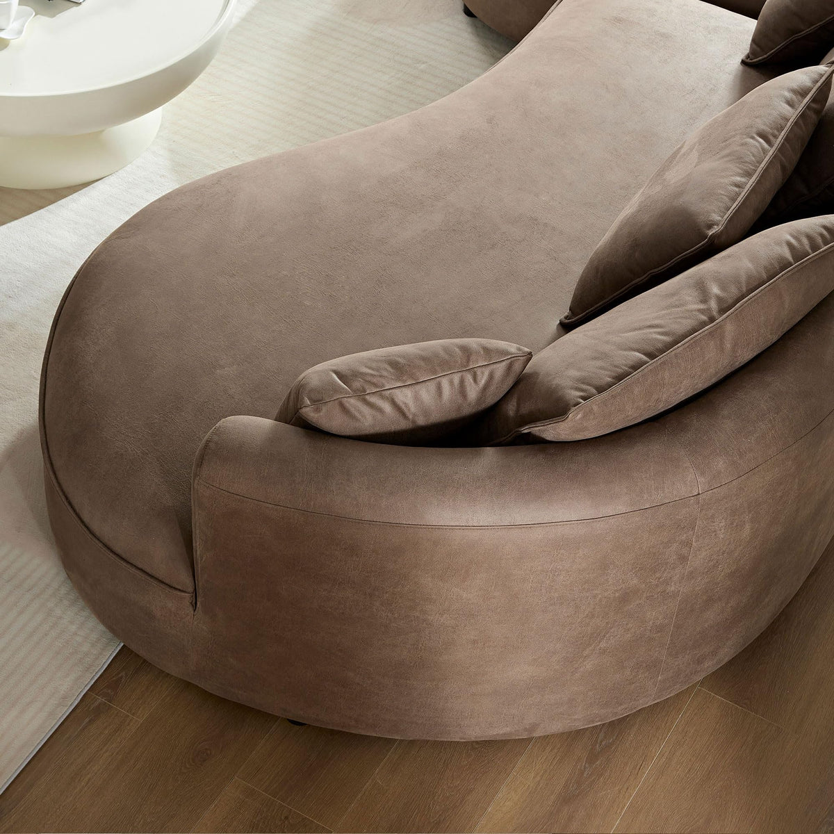 128.74 Inch Curved Sectional Sofa Couch, Modern 5-Seat Leathaire Upholstered Sofa Set in Brown for Living Room, Apartment, and Office