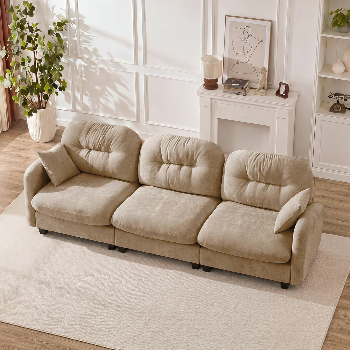 107" Modular Sectional Sofa with Ottoman Pink Chenille L Shaped Couch