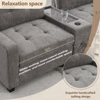 104'' Sectional Sofa with Acrylic Table Top,Chenille U Shaped Couch Set with 2 Consoles,USB Charger,Storage Drawers and Pockets,Movable Ottoman,Tufted Sofa for Living Room,Apartment, Gray