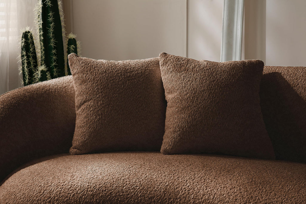 102'' Modern Minimalist Curved Lounge Sofa Oversized Teddy Velvet Fabric Upholstered 5-Seater Comfortable Half-Moon Sofa with 4 Cushions for Offices, Apartments and Living Rooms (Brown + Boucle)