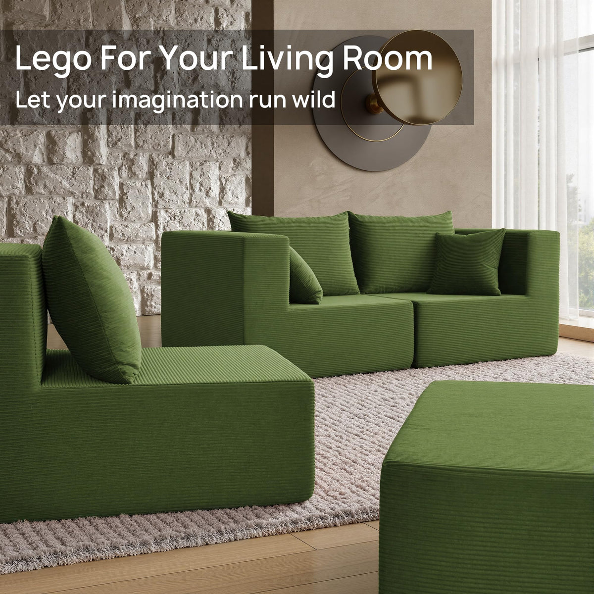 YINIX 140" Convertible Sleeper Sofa Bed - Modular Sectional Sofa Couches - Comfy Cloud Couch for Living Room Floor Sofa - 6 Piece Free Combination Compression Sofa - No Assembly Required - Green