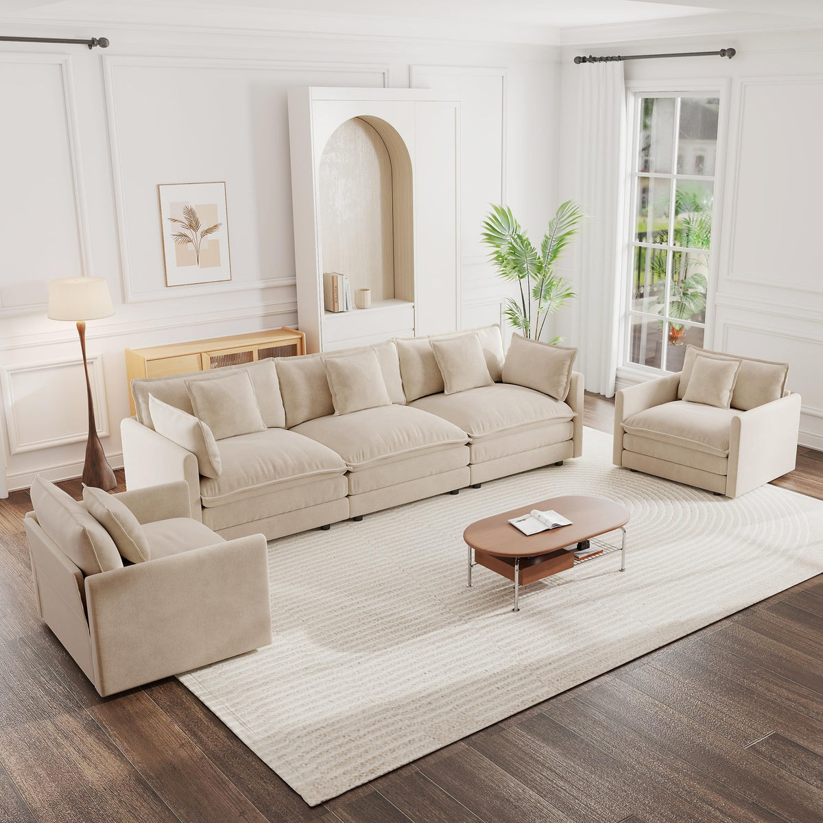 White Modular Sectional Sofa 3-Piece Set, Modern Deep Seat Chenille Couch, Loveseat, Single Sofa, Oversized Modular Couch for Living Room