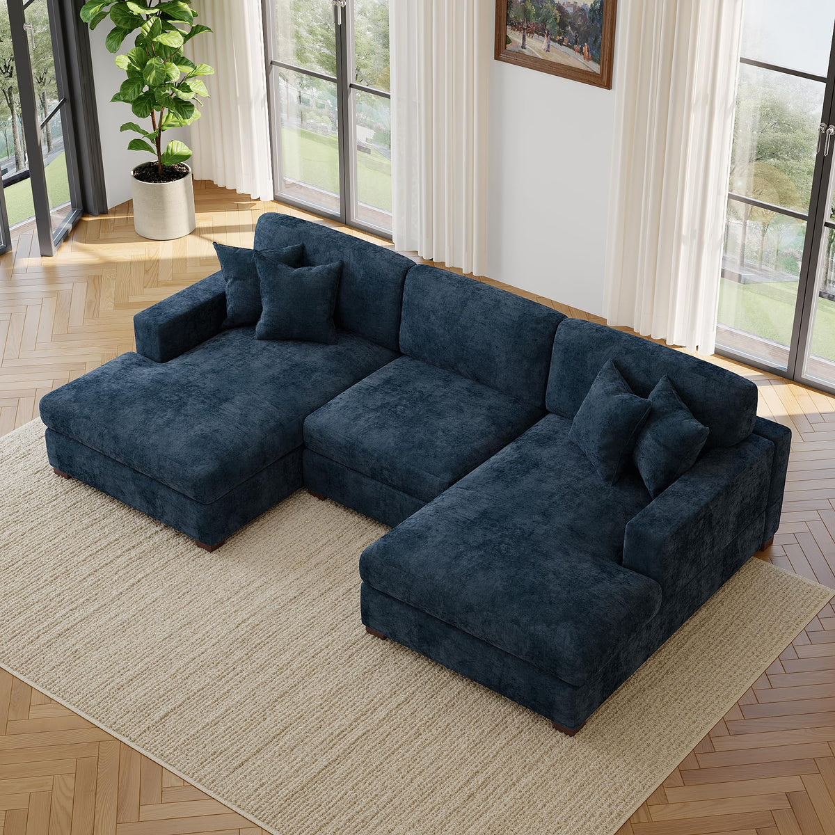 118.3" L-Shaped Modular Sectional Sofa with Chaise, Comfy Corduroy Fluffy Couch with Deep Seat, Flexible Module Combination for Living Room, Cotton Flannel Light Brown