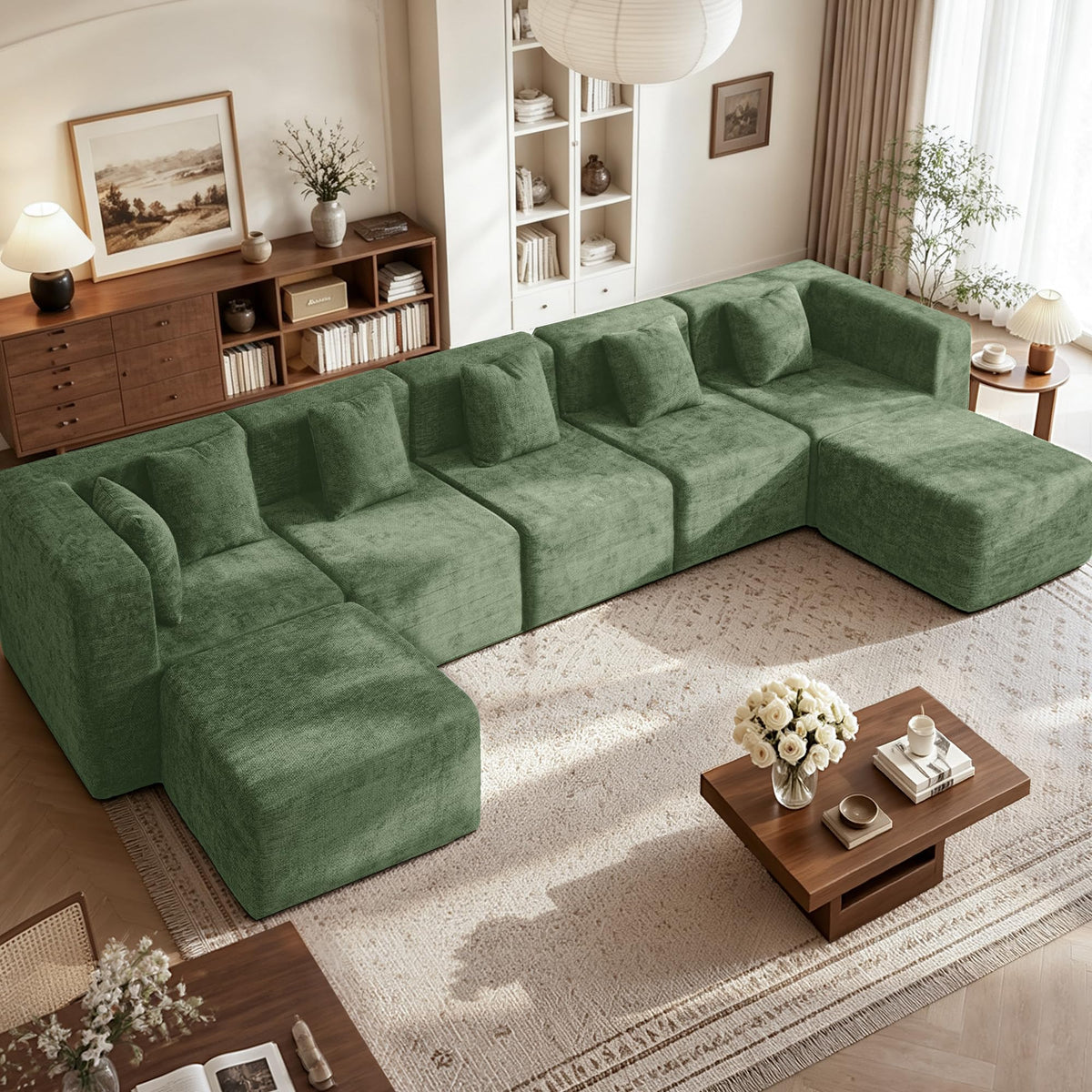 103" Three-Layer Sponge Boneless Couch sectional for Living Room Modular sectional Sofa High-Back 4-Seater L-Shape Couch with Ottoman Memory Foam Waterproof Chenille Black