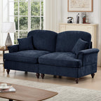 Tidyard Elegant Mid-Century Two-Seater Sofa with Flared Arms, Removable Ruffles, Spindle Legs & Chenille Fabric, Comfy Living Room Couch, Blue