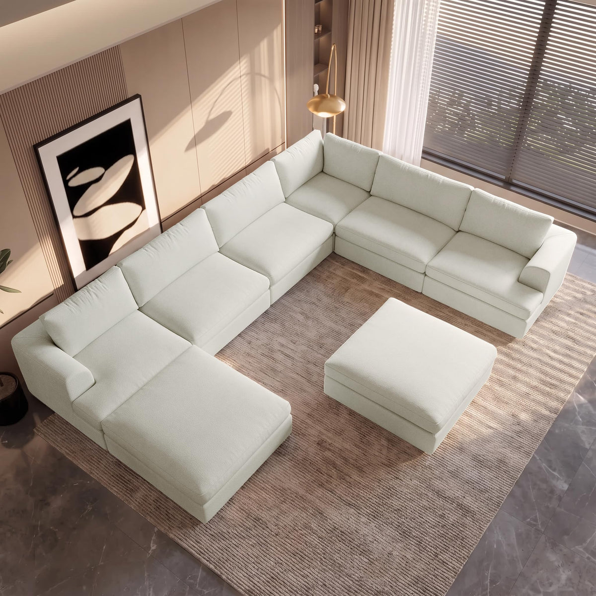 WJShome Oversized Modular Sectional Sofa, Luxury 8-Seater Sectional Couches for Living Room, Boucle Fabric Convertible Modern Sofas with Ottomans, Cover Washable & Replaceable, White