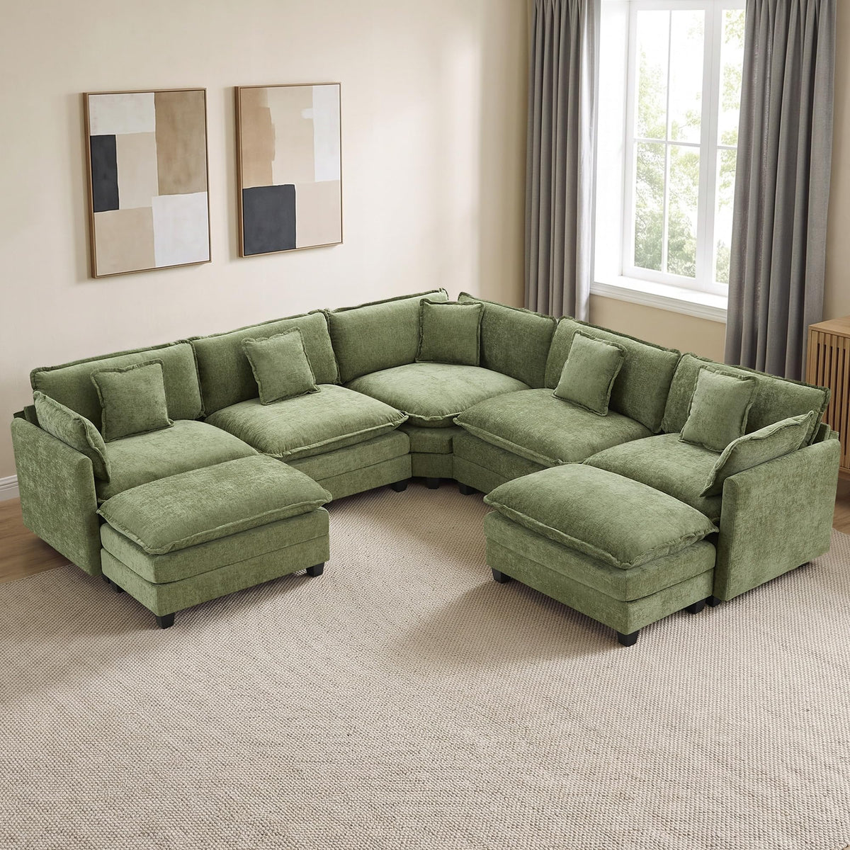 113" V-Shaped Cloud Couch, Modular Sectional for Living Room, Light Grey