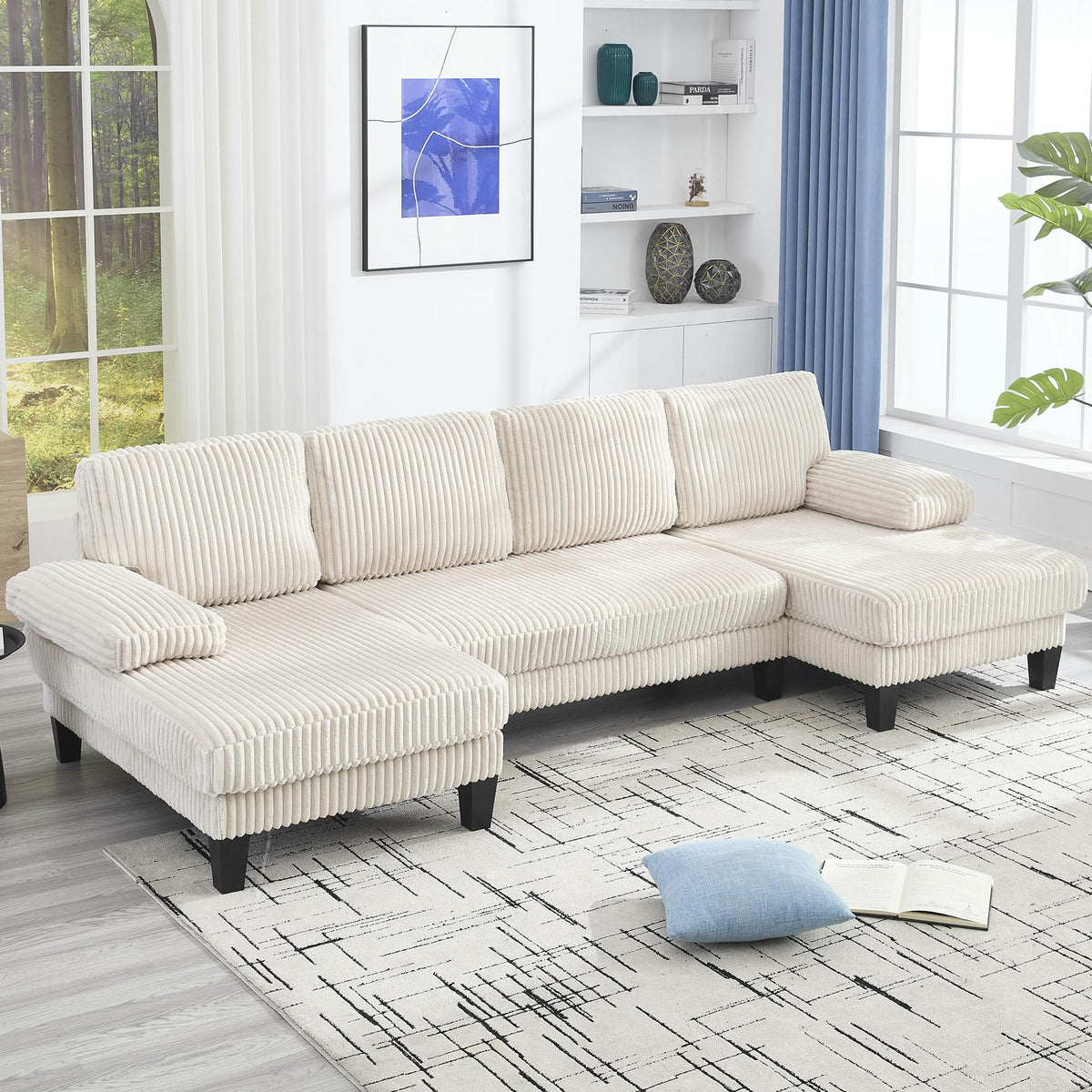 U Shaped Couch with Oversized Seat,4 Seat Sofa with Double Chaise,Comfortable and Indoor Furniture for Living Room,Apartment WG402