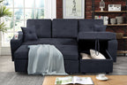 Tidyard Right-Facing Sectional Sofa with Footrest, Convertible Corner Couch with Storage Armrest, Pull-Out Sofa Bed, Double Cup Holders, Dark Grey, Modern Living Room Furniture
