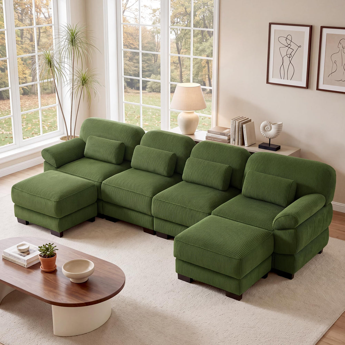 132'' Modular Sectional Sofa, 6-seat U-Shaped Cloud Couch for Living Room
