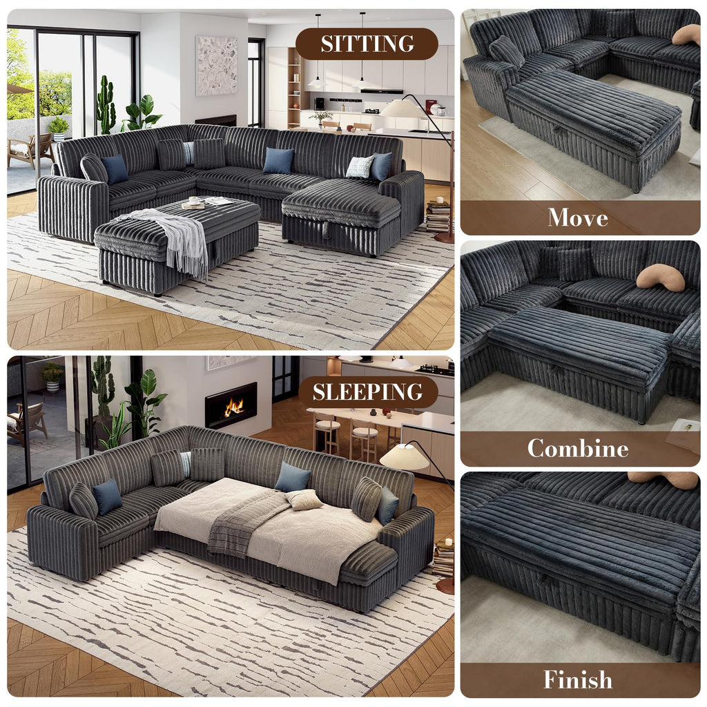 130" Sectional Couches for Living Room,Sectional Couch with Storage,Black