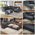 130" Sectional Couches for Living Room,Sectional Couch with Storage,Black