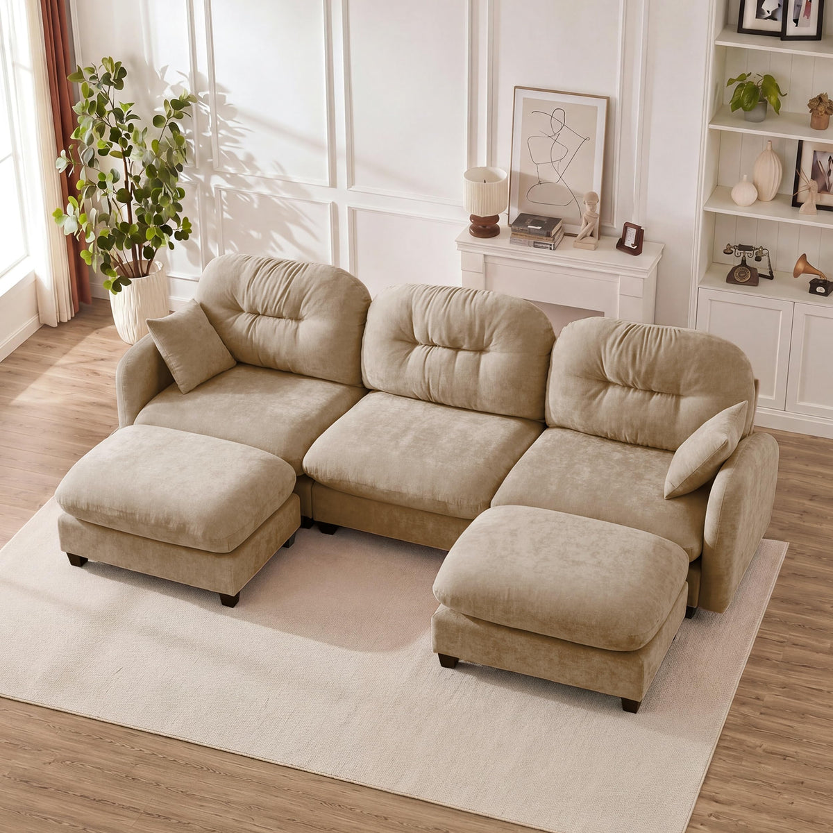 107" Modular Sectional Sofa with Ottoman Pink Chenille L Shaped Couch