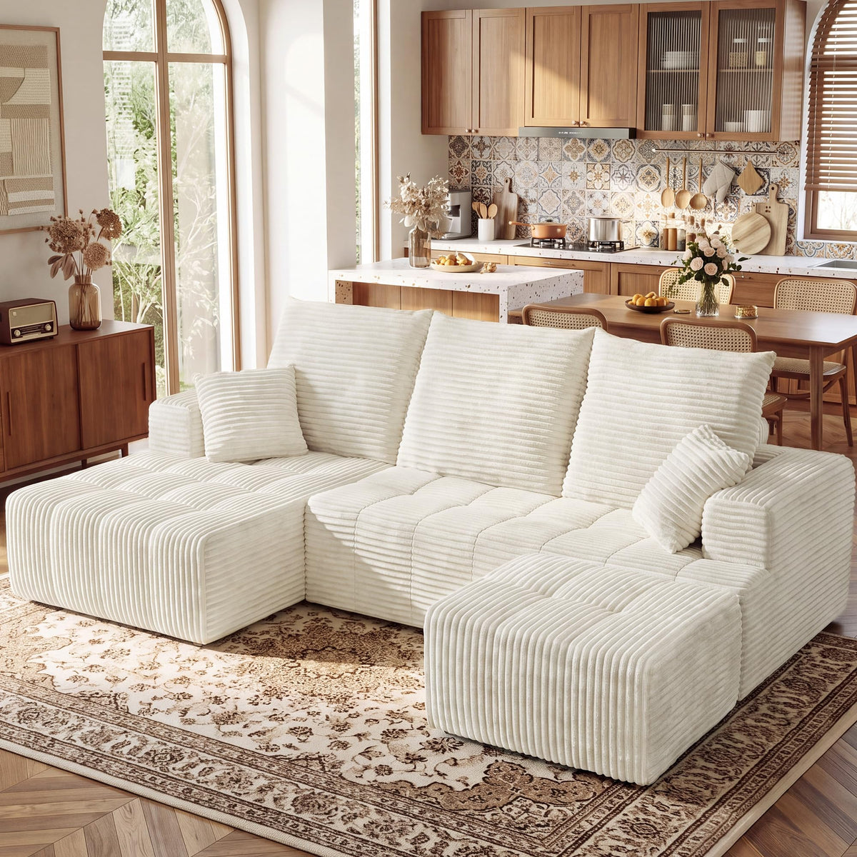 110" U Shaped Boneless Couches for Living Room, Cloud Couch with Ottoman