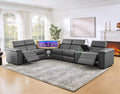 130" L-Shaped Power Reclining Sectional Sofa 5 Seater，Leather Electric Recliner Couches for Living Room with Motorized Lift Cabinet & loudspeakers Ambient LED, Black