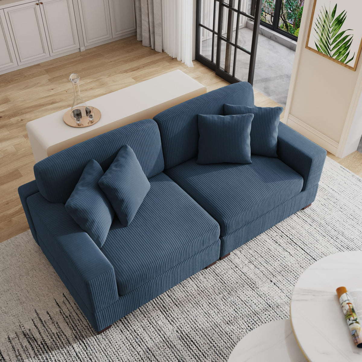 118.3" L-Shaped Modular Sectional Sofa with Chaise, Comfy Corduroy Fluffy Couch with Deep Seat, Flexible Module Combination for Living Room, Cotton Flannel Light Brown
