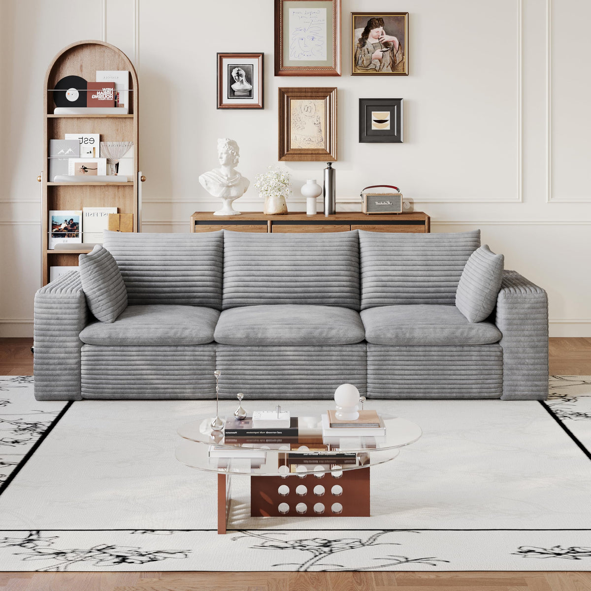 102" Oversized Boneless Modular Sectional Sofa Cloud Couch with 3 Ottomans Convertible Sleeper Sofa Bed for Living Room - No Assembly Floor Compression Sofa with Memory Foam and Deep Seat