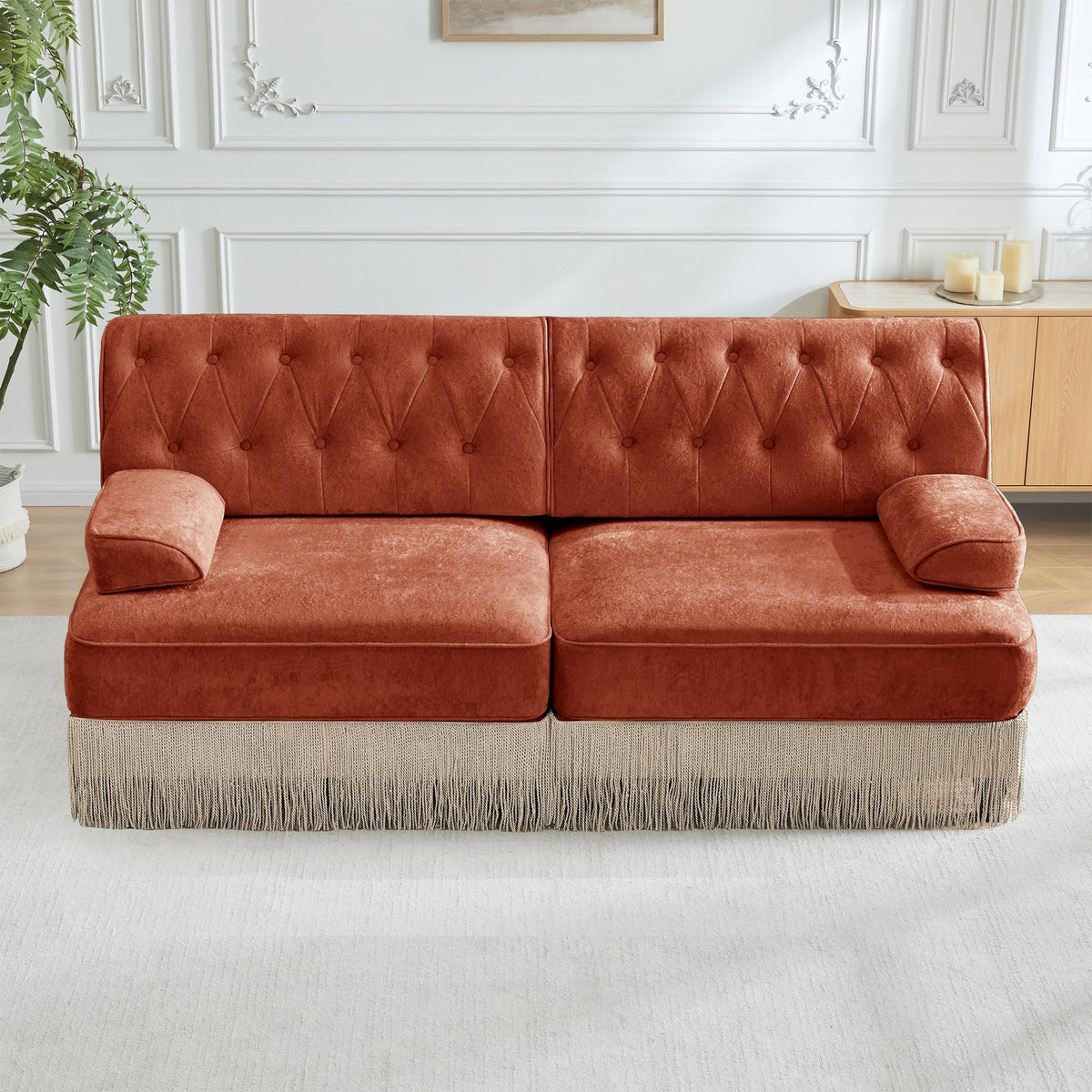 Velvet Modular Sectional Sofa, 135.6 Inch Chesterfield Style, Camel