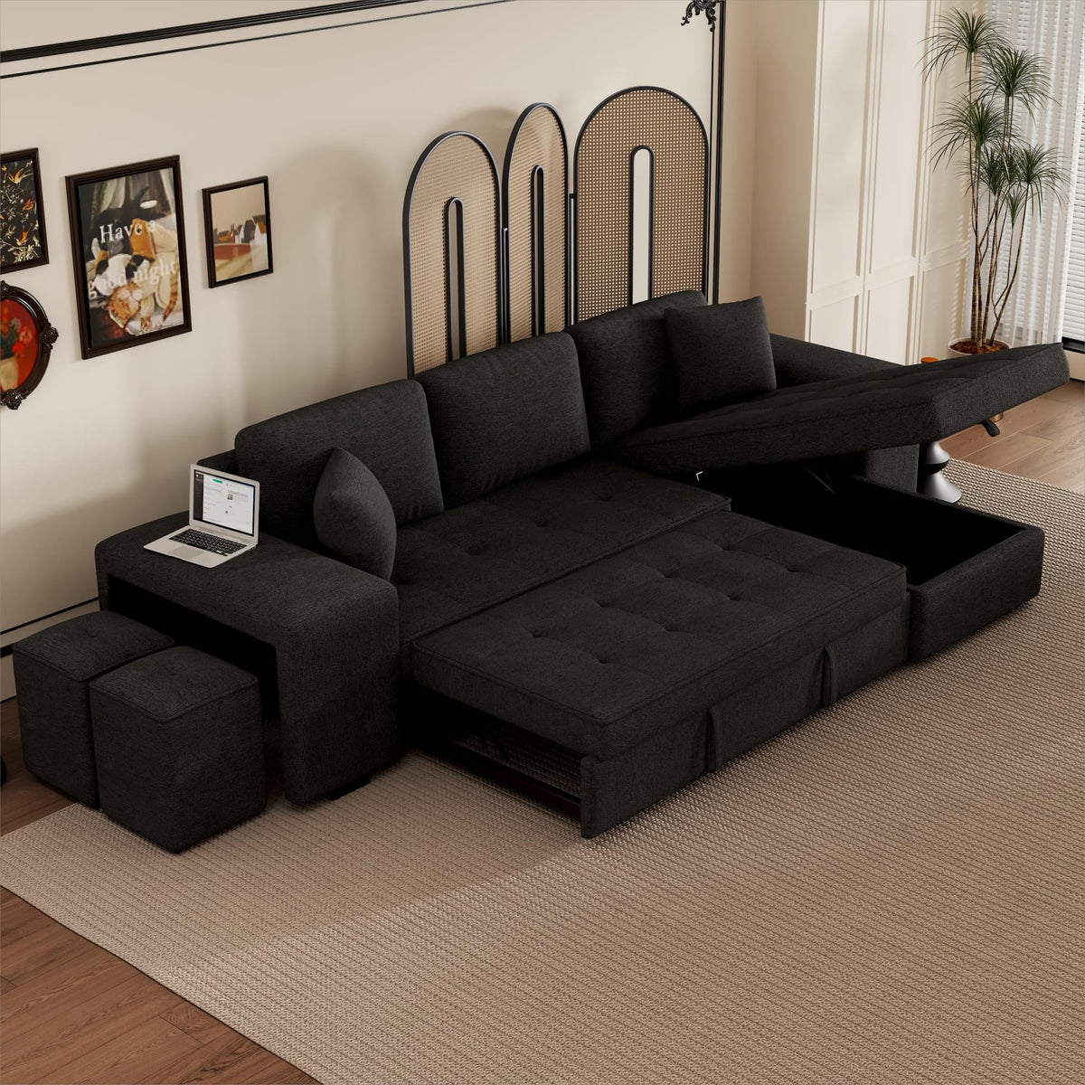 104.5" Sleeper Sectional Sofa Bed, L-Shaped Pull Out Couch