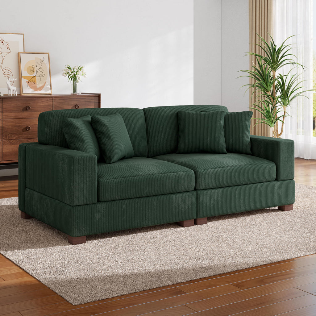 118.3" L-Shaped Modular Sectional Sofa with Chaise, Comfy Corduroy Fluffy Couch with Deep Seat, Flexible Module Combination for Living Room, Cotton Flannel Light Brown
