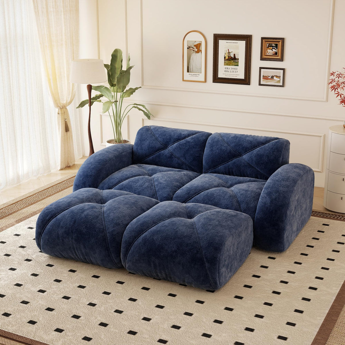 110.6" U Shaped Boneless Couch with Ottoman, Convertible Modular Sectional Cloud Sofa, Deep Seat 5 Seater Velvet Couch, 32D High Density Foam Sofas for Living Room, No Assembly Required, Camel