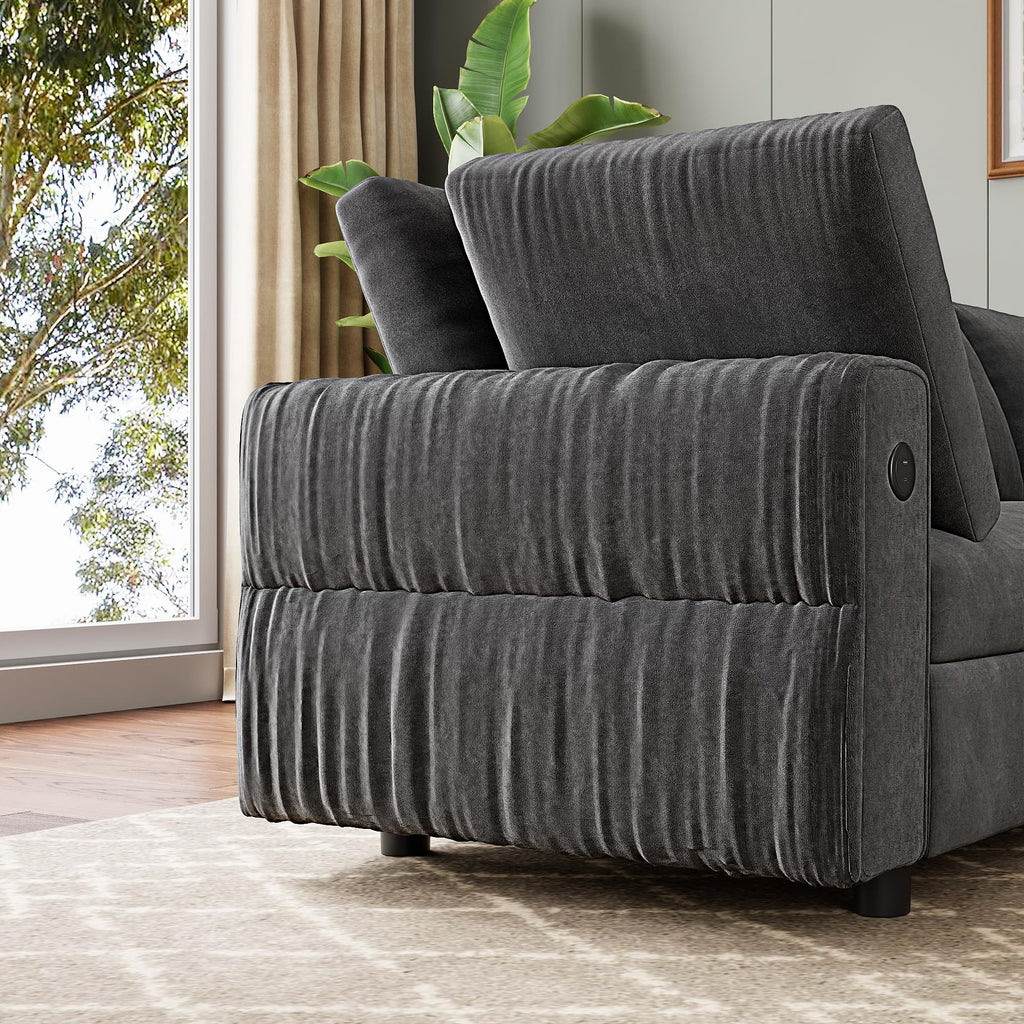 106" L-Shaped Modern Sofa Modular Sectional Cloud Couch with Charging Station, Convertible Sectional Sofa Sleeper Bed with USB/Type-C Port, Removble Chaise Sofa for Living Room, Apartment, Grey Velvet