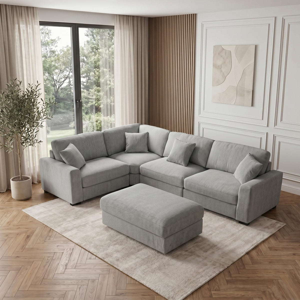 130 Inch Sectional Couch Modular Sofa with Ottoman Cloud Like Comfort 3 Seater Oversized Cloud Couch with Extra Large Chaise Chenille Fabric L Shaped Home Sofa for Living Room,Apartment(Gray)