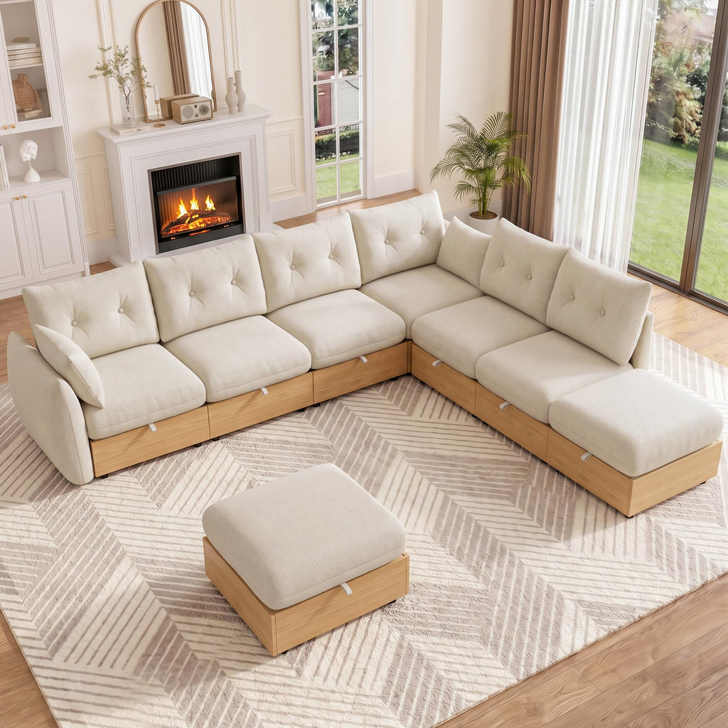 120'' U/V Shaped Cloud Couch Modular Sectional Sofa with Storage