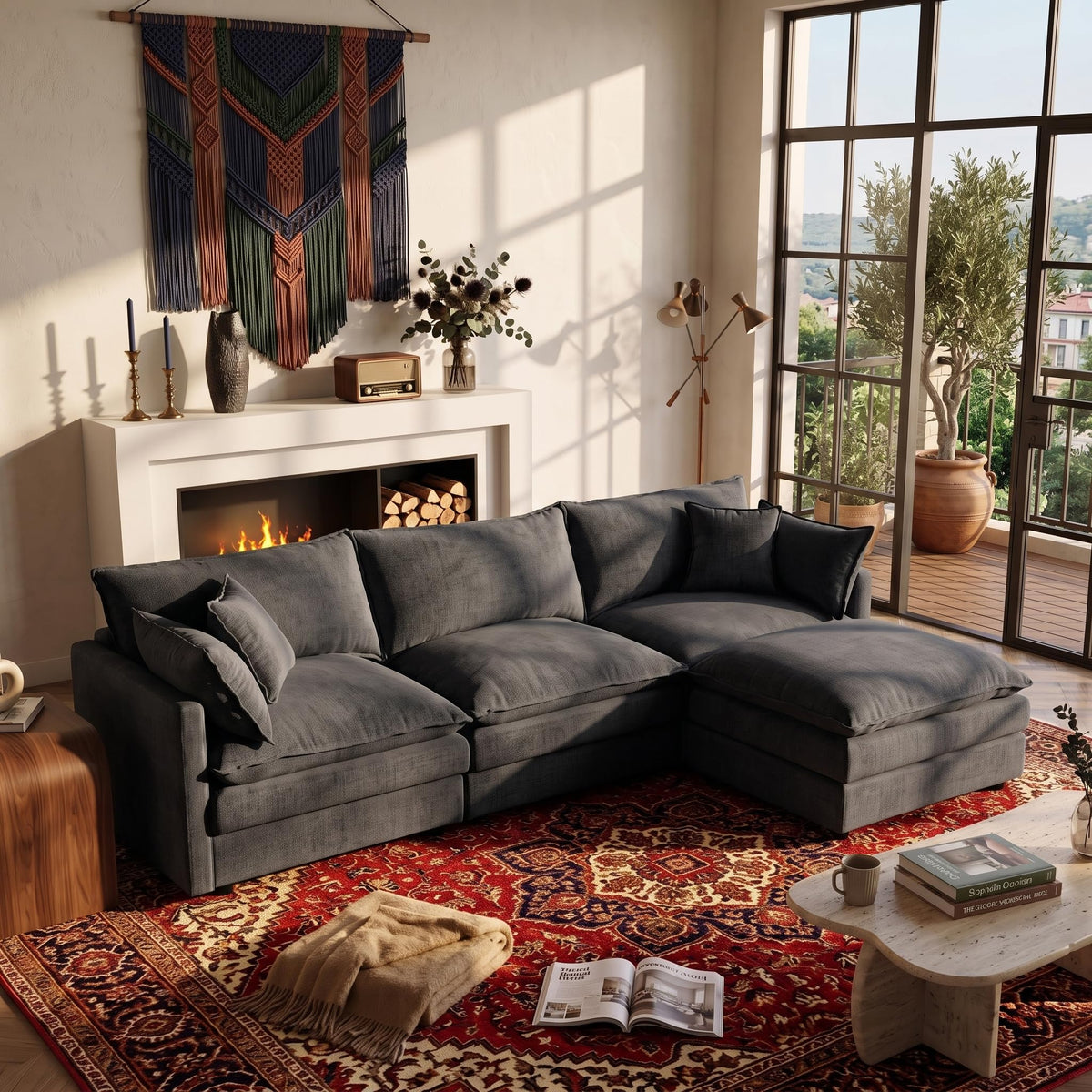 106.3" Chenille Modular Sectional Sofa,Convertible Cloud Couch