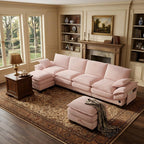 130" Oversized Modular Cloud Sectional Sofa Convertible U/L Shaped Couch Sets for Living Room - 6 Seater Corduroy Cloud Cushion Couches with Storage Ottomans and Pillow Armrest