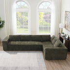 130" Ultra-Thick Chenille Modern Minimalist Style Modular Sectional Couch, Convertible Modular Cloud Sleeper Sofa, Modern Boneless Compressed Floor Sectional Sofa for Living Room, Green