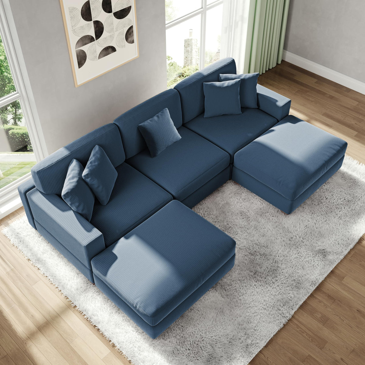 118.3" L-Shaped Modular Sectional Sofa with Chaise, Comfy Corduroy Fluffy Couch with Deep Seat, Flexible Module Combination for Living Room, Cotton Flannel Light Brown