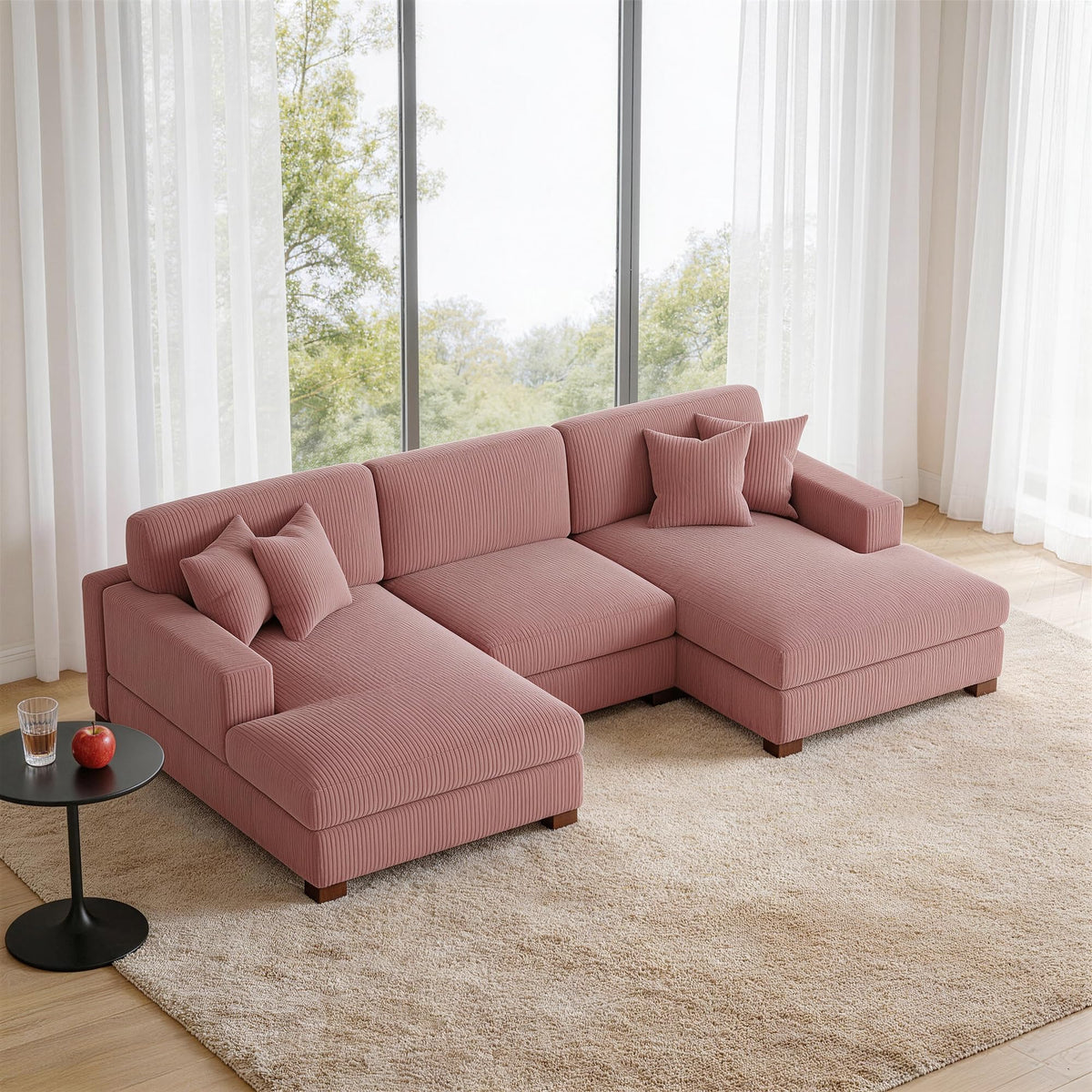 118.3" L-Shaped Modular Sectional Sofa with Chaise, Comfy Corduroy Fluffy Couch with Deep Seat, Flexible Module Combination for Living Room, Cotton Flannel Light Brown