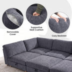 128'' Modular Sectional Sofa, 8 Seater Sectional Sofa,Chenille Modern Couch with Removable Covers, U Shaped Sofa Bed with Storage, L Shaped Cloud Couches with Ottoman, Grey Couches for Living Room