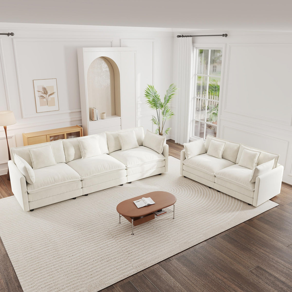 White Modular Sectional Sofa 3-Piece Set, Modern Deep Seat Chenille Couch, Loveseat, Single Sofa, Oversized Modular Couch for Living Room