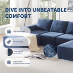110" Cloud Chenille Deep Seat Chaise Lounge Indoo, Modular Sectional Sofa with Spring Pack Support, Modern Boneless Compressed Floor Sectional Sofa with U-Shaped for Living Room, Navy