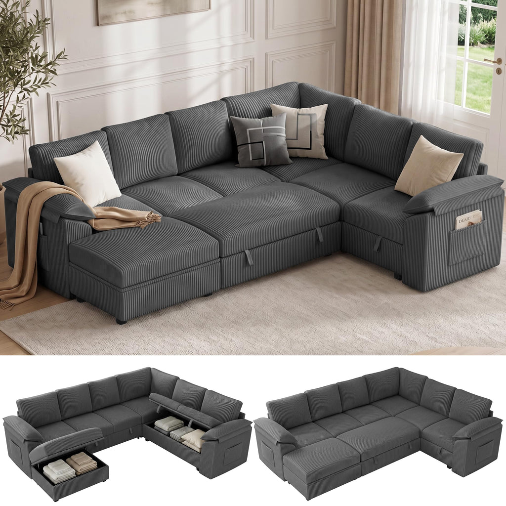 108" Modular Sectional Sofa with Pull Out Bed, L Shaped Sectional Couch
