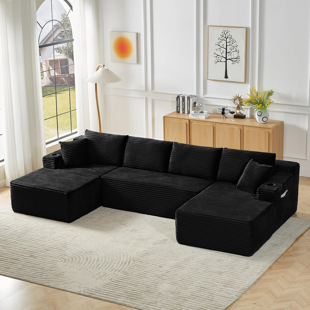 133" Cloud Sectional Boneless Couch for Living Room, Modular U Shaped Sofa