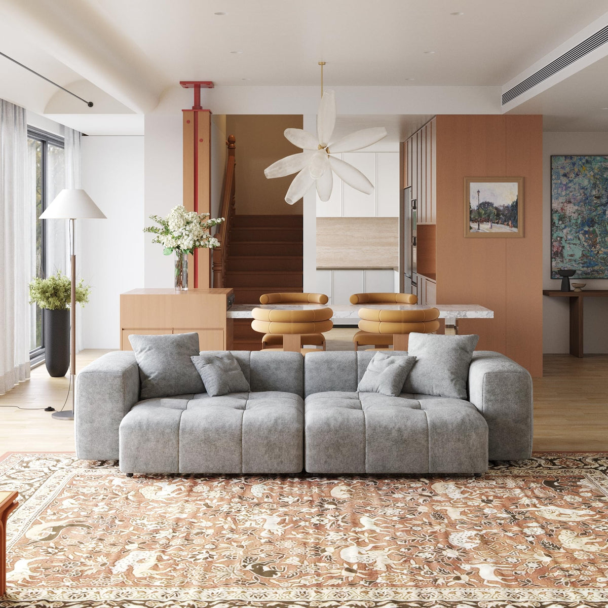 104.8" Modular Cloud Loveseat with Extra Wide & Deep Seats, Oversized 2-Seater Mid-Century Modern Couch for Living Room, Linen