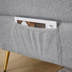 Upholstered Accent Loveseat Sofa with Side Pocket,Folding Sleeper Sofa Bed with Foldable Armrest, Adjustable Backrest and Golden Metal Legs for Living Room,Grey