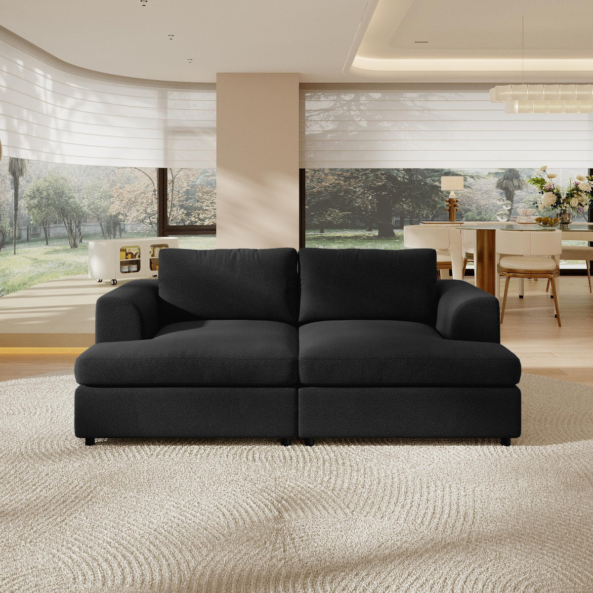 118" V Shape Sectional Sofa Couch, Modern Modular Boucle Cloud Couch with Flexible Layout, Oversized Comfy Upholstered Modular 5-Seats Sectional Couch, White