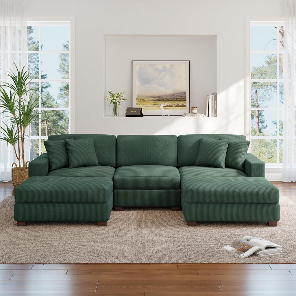 118.3" L-Shaped Modular Sectional Sofa with Chaise, Comfy Corduroy Fluffy Couch with Deep Seat, Flexible Module Combination for Living Room, Cotton Flannel Light Brown