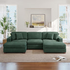 118.3" L-Shaped Modular Sectional Sofa with Chaise, Comfy Corduroy Fluffy Couch with Deep Seat, Flexible Module Combination for Living Room, Cotton Flannel Light Brown