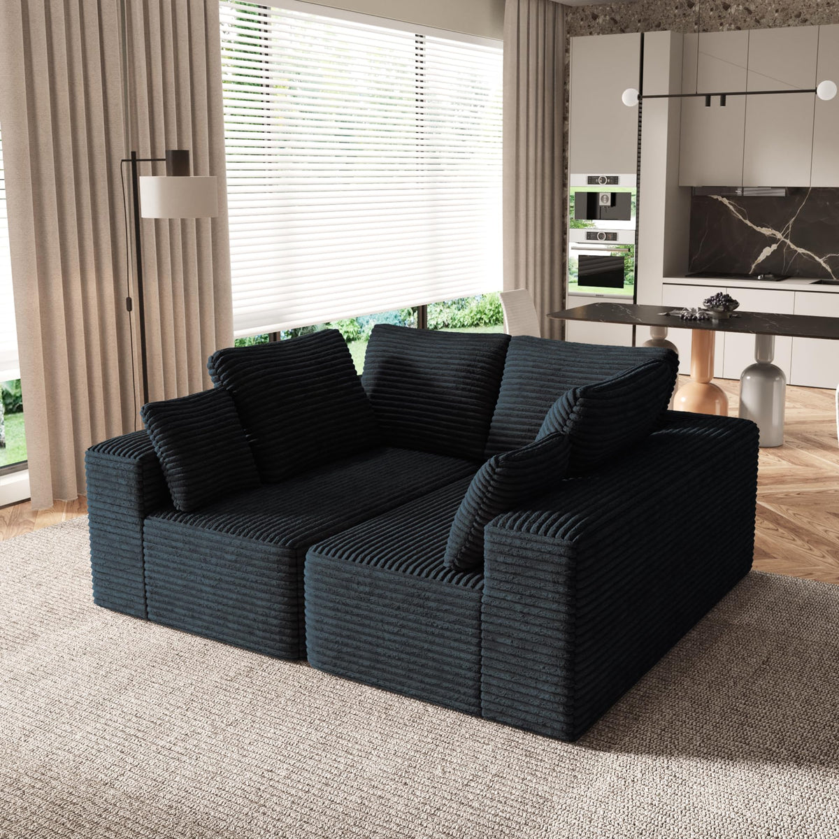 134 Inch Oversized Boneless Sofa Bed, Fluffy Corduroy Sleeper Sofa for Apartment Bedroom Living Room, Comfy Modular Cloud Sectional Couch, Boneless Couch, No Assembly, Brown