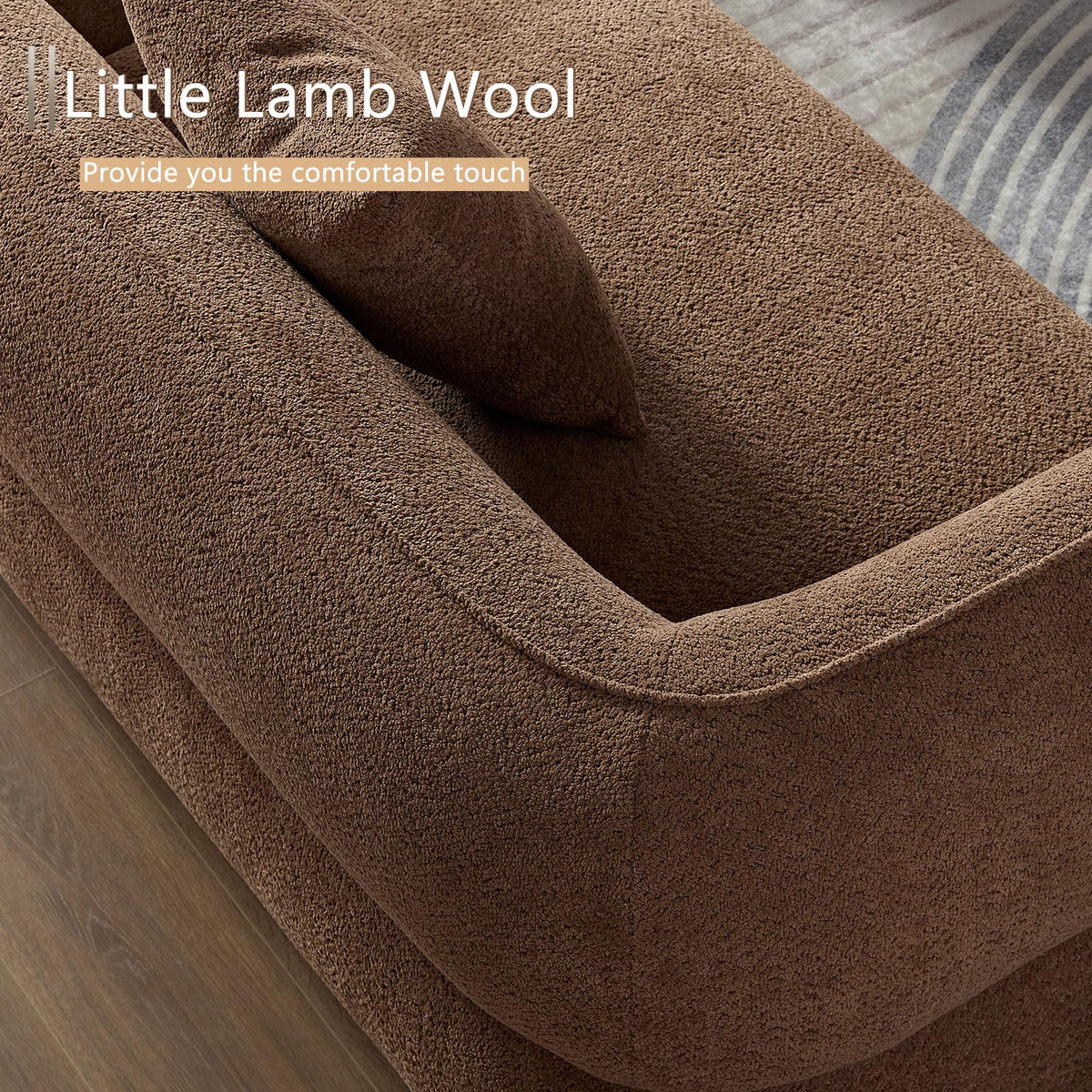 110" Modern Sofa Couch 3-Seater Deep Seat for Living Room, Camel